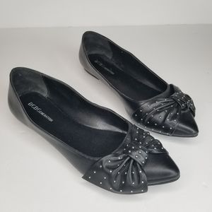 Leather Flats with Studded Bow